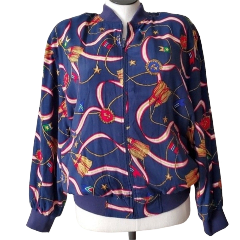 Alfred Dunner vintage 90s blue nautical print bomber size 16